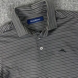 Tommy Bahama Polo Shirt Small Black Striped Pima Cotton Short Sleeve‎ Golf Men's